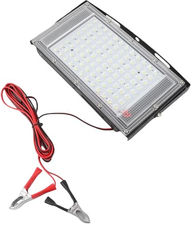TOPINCN Luz de Inundación de 12 V CC de bajo Voltaje, 100 W Ultra Brillante IP66 a Prueba de Agua LED Iluminación de Emergencia para Exteriores con Clip de Cocodrilo, Ahorro de Energía,