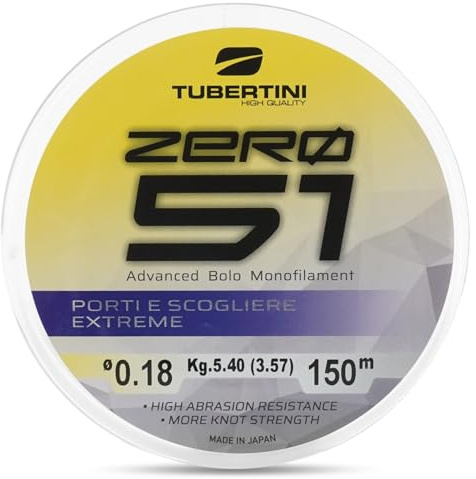 Tubertini Monofilo da Pesca ZERO 51 PORTI E SCOGLIERE EXTREME (Ø 0.25 mm - kg 8,20, 150 mt)