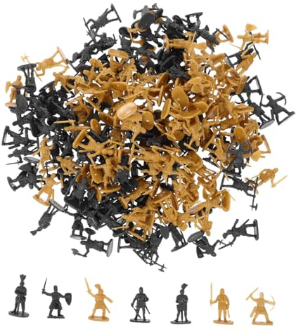 Laroal 200Pcs Mini Soldiers Model Miniature Soldiers Figures 1:72 Medieval Soldier Figures Playset Plastic Soldiers Roman Soldier Cake Toppers (Grey/Golden)