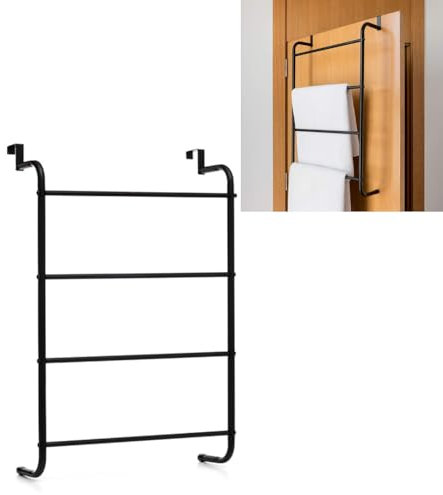 Envenzo Over the Door Towel Hanger 4 Bars Black Modern Design Towel Rack Organiser
