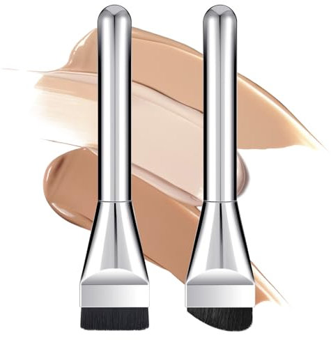 Classicseali 2pcs Flat Brush Makeup, Spatula Foundation Brushes for Liquid Makeup Blending Cream, Black Soft Bristles Liquid Foundation Brush Silver