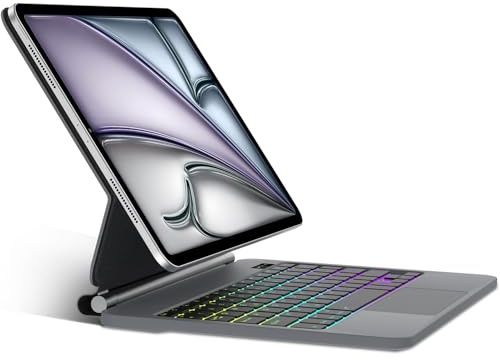 SENGBIRCH Magic Keyboard for iPad Air 13 M3 2025/M2 2024 - Deutsches QWERTZ Layout Tastatur mit hülle, Hintergrundbeleuchtung Multi-Trackpad Tastatur für iPad Pro 12.9 (6.-3.), Schwarz