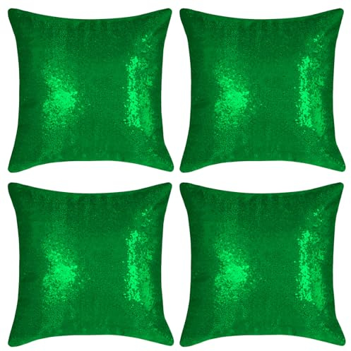 Miayon Dark Green Square Sequin Decorative Throw Pillow Covers Cushion Case for Chair Couch Bed Sofa Bedroom Living Room Wedding Home Decor (18x18,4 Pack)