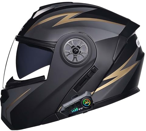 Casco da moto modulare Bluetooth Flip Up Casco integrale da moto con doppia visiera antiappannamento Caschi integrali omologati ECE Leggeri per donne e uomini G,XL=61-62CM