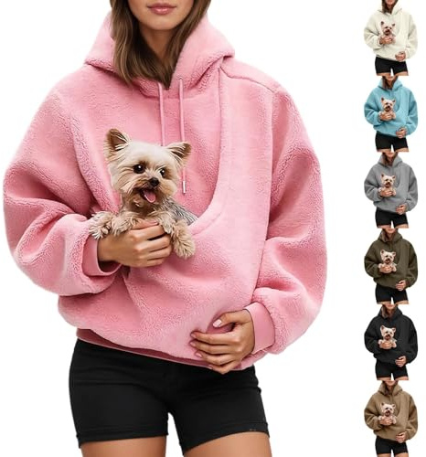Sudadera con capucha para mujer con bolsillo grande para perro, sudaderas con capucha con bolsillo para gatos, divertidas, bolsillo canguro, talla grande, gatos, perros, bolsa de transporte, chaqueta
