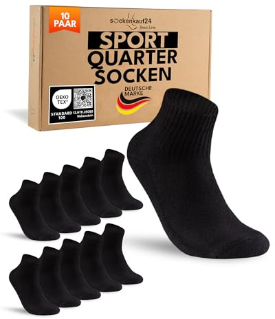 sockenkauf24 10 Paia Calze Sportive Uomo Calzini Tennis Corte Quarter Sport Socks Spugna Rinforzati Nero 43-46