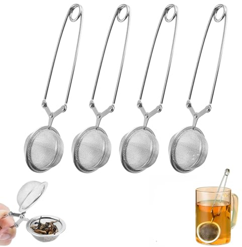 4 pinzas de té, pinzas de acero inoxidable inoxidable, huevo de té en forma de bola de acero inoxidable 304, pinzas para colador de té suelto, pinzas de acero inoxidable para té suelto, adecuadas para