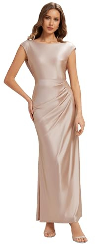Ever-Pretty Robes de Demoiselle d'honneur Col Ronde Manches Courtes Satin Maxi Dos Nu ES02727