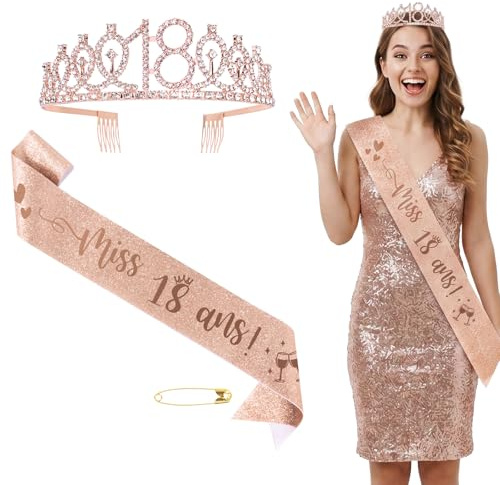 DOORIO Couronne 18ans Anniversaire Écharpe Miss 18 ans Diadème en Strass | Fille, Tiare de Cristal, Fête, Déguisement Anniversaire, Célébration Fille