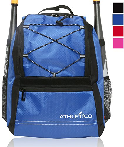 Athletico Youth Baseball Bat Bag - Backpack for Baseball, T-Ball & Softball Equipment & Gear for Kids & Youth | Holds Bat, Helmet, Glove | Fence Hook (Blue)