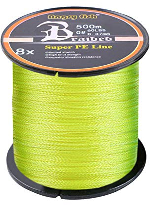 LSHEL Geflochtene Angelschnur 8fach 500m PE Super Starke Geflochtene Schnüre, Gelb, 0.8# 0.15mm/8.18kg/18lb