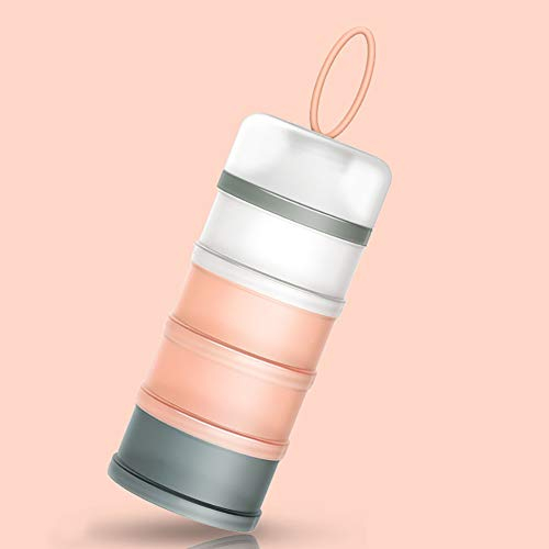 Queta Milchpulver Portionierer Säuglingsmilchpulverspender, 480 ml stapelbare Babynahrung, 4 Schichten Tragbarer Milchpulverbehälter/Getreide/Lebensmittel/Obst/Snacks (Rosa)