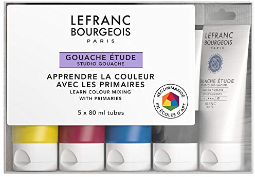 Lefranc Bourgeois 301241 - Pintura gouache (5 colores primarios, tubo de 80 ml, juego de colores gouache)