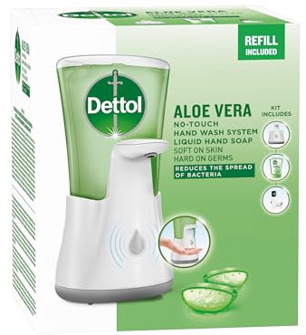 Dettol No-Touch Startkit – Automatisk beröringsfri tvålpump med Aloe Vera handtvål, 250 ml