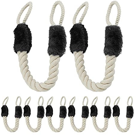 Relaxdays Butoir de Porte, Lot de 8, Anti-pincement, poignées, sécurité des bébés et Animaux, Corde, 60 cm, Beige/Noir