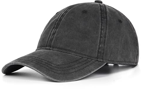 Zylioo XL/XXL Washed Cotton Baseball Cap Big Heads Caps Men Women Large Running Caps 23.5–25.5 in Vintage Sports Cap for Outdoor Golf Tennis Black Gray