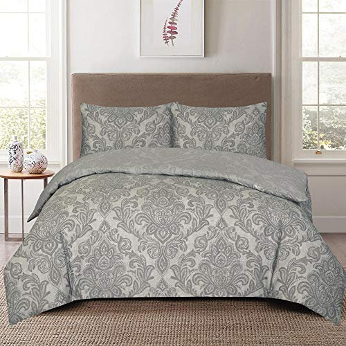 PRIME LINENS Duvet Cover Set 4 Pcs Polyester-Cotton Quilt Cover Bedding Set With Pillow Cases and Extra Fitted Sheet Included Easy Care (Grey, King 4 Piece)