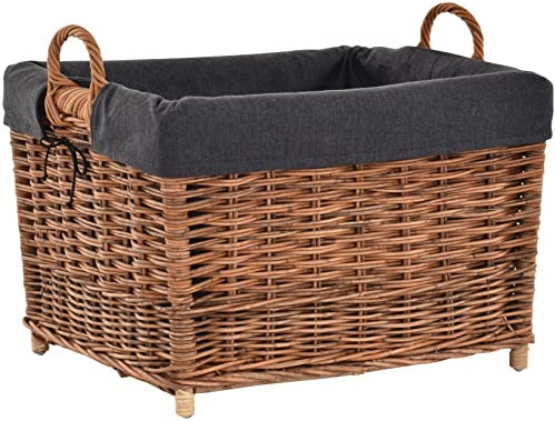 Panier à bûches en rotin tressé avec coutil - Panier à bûches stable pour bois (grand modèle)