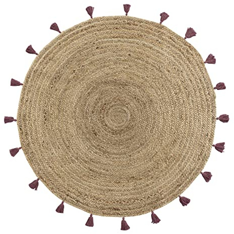 Douceur d'intérieur, Teppich, rund, Durchmesser 120 cm, Shira, Bordeaux, Jute, mit Pompons