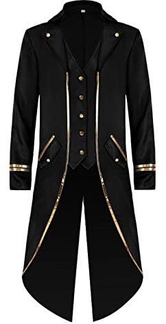 KGIHPC Men's Vintage Gothic Tailcoat Medieval Renaissance Steampunk Jacket Frock Coat Costume for Halloween (as8, numeric, free_size, m, Black, L)