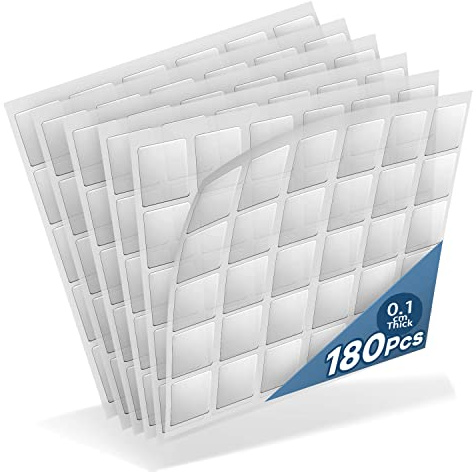 Kuchoow Adhesivo Doble Cara Extrafuerte, Pad Adhesivo sin Rastro, 180 Piezas, Transparente, Reutilizable, Lavable, Cinta Doble Cara (25 * 25 * 1 mm)