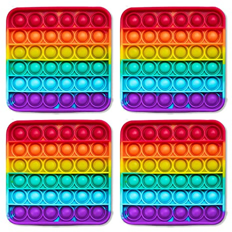 THE FIDGET GAME Popping Mats (4 Pack) - Sensory Toys for Kids with Autism, Stress or Anxiety - Rainbow Popper for Toddlers, Boys, Girls, & Adults