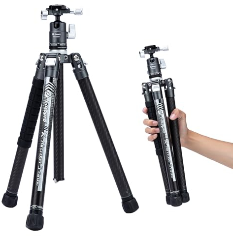 Fotopro X-Aircross 3 Reisestativ Kohlefaser 152cm mit 360 Panorama Kugelkopf Stabil 0.94kg UltraLeichtes Tragbares Kompakt Kamera Stativ für DSLR mit Tragetasche Max Belastung bis 10kg