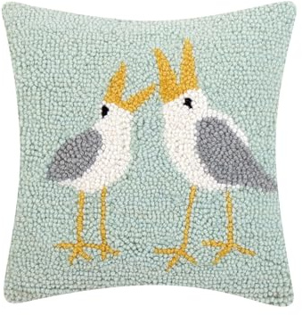 Peking Handicraft Seagulls Polyfill Hook Throw Pillow, 10-inch Square, Wool and Velvet, Home Decoration