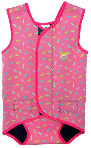 Swim Cosy Baby/Toddler Wetsuit Vest with UPF50 - Neoprene Wrap around design for Boys/Girls 0-3 years - Unicorns, Dinosaurs, Ducks (Pink Sprinkles, MEDIUM 6-18 Months)