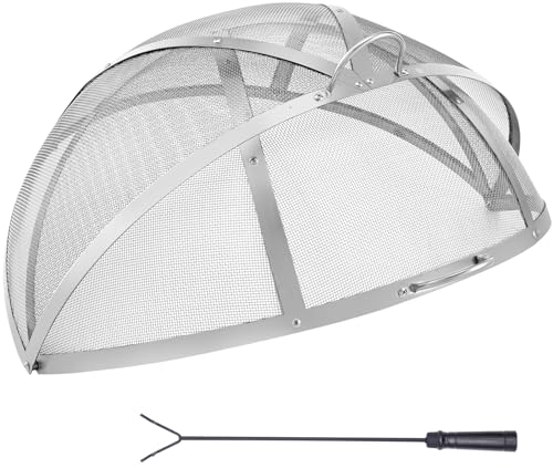 VEVOR Parachispas para Brasero 762 mm Alambrera de Brasero de Acero Inoxidable Rejilla de Protección contra Chispas de Fuego Protector de Chispas de Apertura Fácil con Accesorios para Hogueras, Jardín