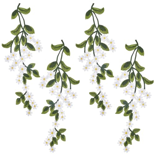 GORGECRAFT 2 Paar Grüne Blätter Blumen-Spitzenapplikation Blätter Ranken Spitzenapplikation Waldgrünes Blatt Blumenaufnäher Bestickte Spitzenbesatz Gänseblümchen Nähapplikationen Kunsthandwerk