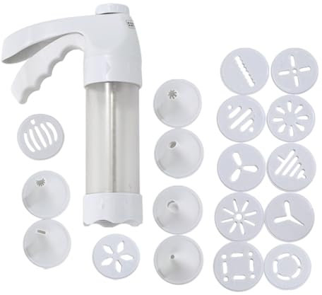 DISPRA Presse à biscuits Spritz en acier inoxydable, multifonction, amovible, prise en main confortable, avec 6 buses et 12 disques pour la cuisson, les gâteaux et les cookies