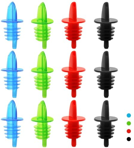 Plastic Liquor Bottle Pourers Assorted - 12 Pack Classic Bottle Pourers for Alcohol, Leak-Proof, Dishwasher-Safe Pour Spouts for Liquor Bottles (Assorted)