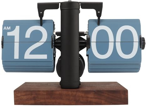 Cyrank Flip Clock Desk, Retro Digital Flip Down Clock Flip Digital Clock Mechanical Clock Flip Clock Vintage Automatic Turning Tube Clock Auto Flip Desk for Home Room Office Decoration(Blue)