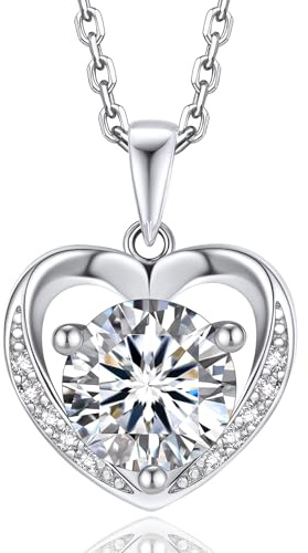 MomentWish Halskette Damen Silber 925, 2 Karat Moissanite Kette Damen Schmuck Herzkette Silberkette mit Anhänger Geschenk für Frauen Freundin Mama