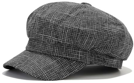 JFAN Classic lässige Ballonmütze für Damen Schirmmütze Kappe Barett mit Glencheck Karo Muster Maler Mütz Bakerboy Schiebermütze Newsboy Cap Cabbie,Schwarz