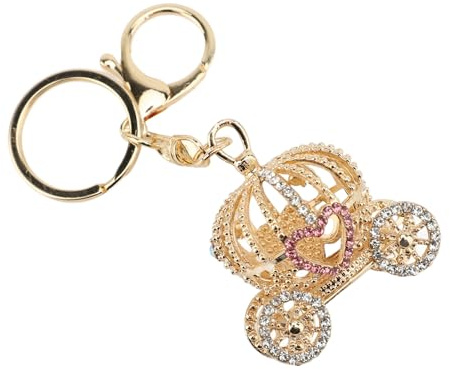 KKPLZZ Porte-clés en forme de calèche de citrouille, décoration en forme de cœur, strass scintillants, porte-clés carrosse de princesse, Rose