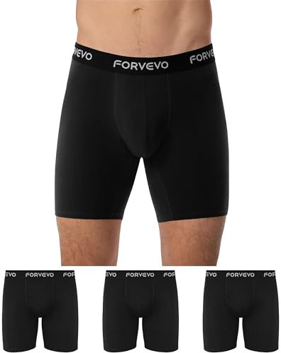FORVEVO Mens Boxers Shorts, Cotton Long Leg Boxers for Men, Soft Comfortable Breathable Anti Chafing Underwear Trunks with Elastic Waistband, No Itchy Labels Boxer Shorts 3 Pack (Black, L)