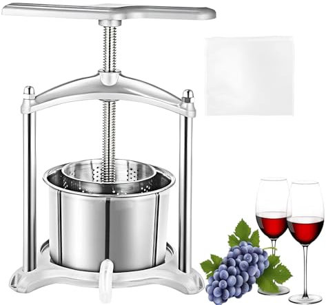 KJHYYPP Large Fruit Honey Presser Beeswax Extractor Fruit Wine Manual Press 1.6Gallon/ 6 Litre Stainless Steel Fruit and Wine Press Making Equipment