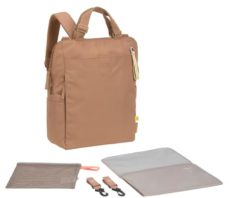 LÄSSIG Baby Changing Backpack, Changing Bag with Changing Mat, Pram Attachment, Mesh Bag/GRE Conversion Backpack, Almond