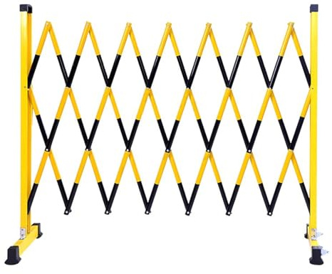POLGDW Expandable Metal Barricade Gate with Casters Retractable Traffic Fence for Rooms Stairs Driveway Mobile Safety Barrier for Garage and Yard (Yellow/Black)