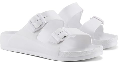 VIVASHOES Sandalias Mujer Doble Hebilla Goma – Chanclas Ligeras Impermeables con Correas Ajustables y Soporte Arco – Verano, Playa, Piscina – Talla Real Apta Pie Ancho – Blanco – EU 38