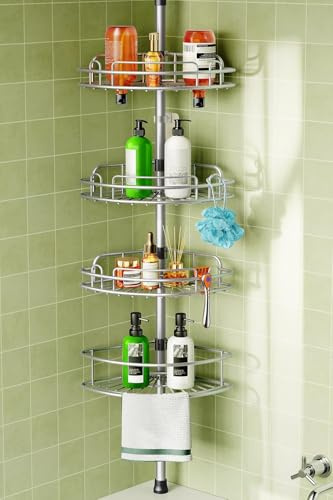 HAMITOR Telescopic Shower Caddy, 4 Tier Adjustable Bathroom Organizer