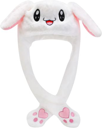 wellrun Plush Bunny Ears Hat with Moving Ears,Cute Animal Jumping Ear Cap,Soft Rabbit Flap Hat,Fun Dress Up Accessory for Parties and Gifts