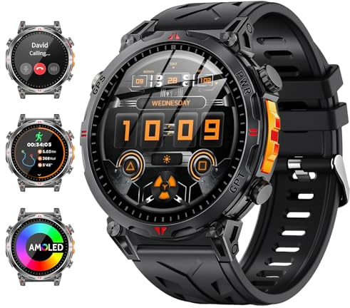 Rmana Reloj Inteligente Hombre con GPS, 1.6 AMOLED Pantalla Táctil Reloj Smartwatch Militar, Llamadas Bluetooth/ChatGPT/IA/100+ Modos Deportivos, Reloj Deportivo Hombre Android iOS