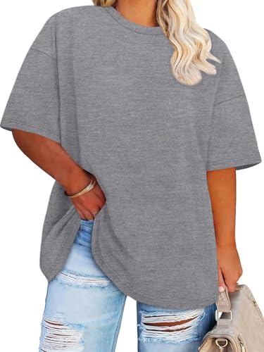 Womens Plus Size T Shirt Oversized Short Sleeve Tshirt(Grey,3XL)
