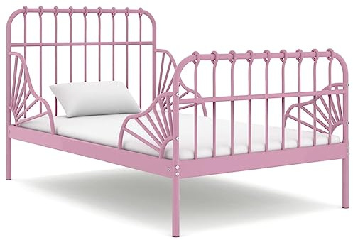 zylophax Utdragssäng, rosa, metall, sängram, 80 x 130/200 cm, justerbar, robust, pulverlackerad, ribbotten för familjesäng, sovrum, ungdomssäng,