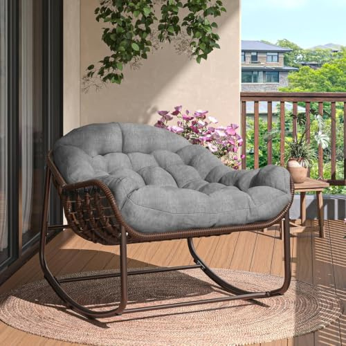Garvee Fauteuil à Bascule Exterieur, Structure Acier, pour Salon Patio | Fauteuil œuf papasan rembourré, cadre acier robuste, charge 150kg, idéal allaitement salon et extérieur patio