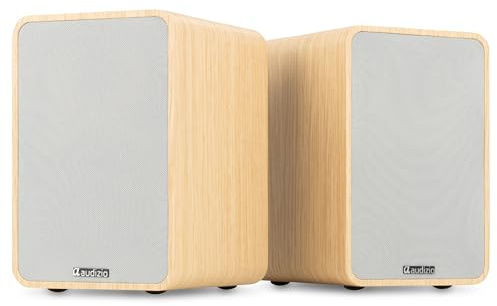 Audizio KS10 Altavoces HiFi Activos 120W HDMI ARC, Color Madera Clara | HDMI ARC, Bluetooth 5.0, USB y entrada óptica, acabado en madera clara