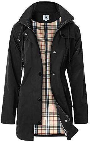Summer Mae Damen Regenjacke Windbreaker Wasserdicht Kapuze bergangsjacke mit Atmungsaktiv Futter für Frühling Sommer, S, Schwarz